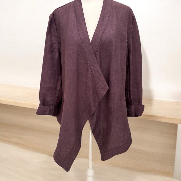 Coldwater Creek 100% Linen Jacket Womens PM Petite M Open Front  Lagenlook - Picture 1 of 7